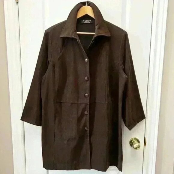 Vintage Shirt Dress Long Sleeves Dark Chocolate Brown  Micro Suede Size 16 - Picture 5 of 16